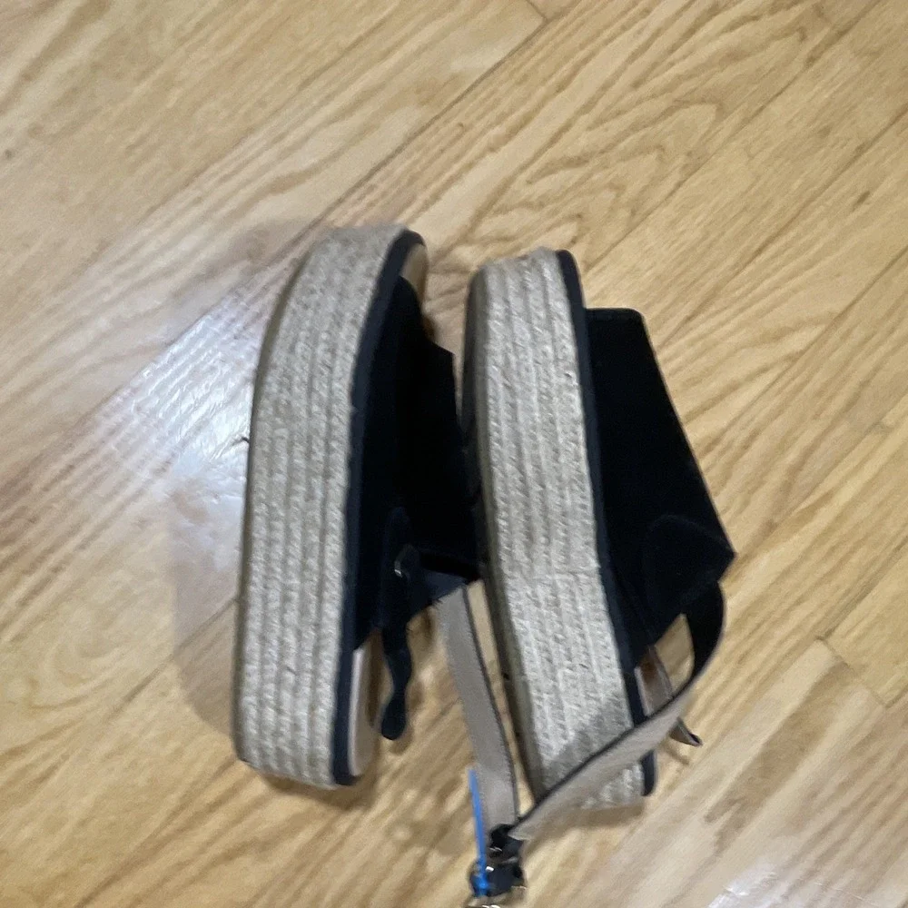 Sperry Black Espadrille Wedge Ankle Strap Buckle Open Toe Sandals Womens 7.5